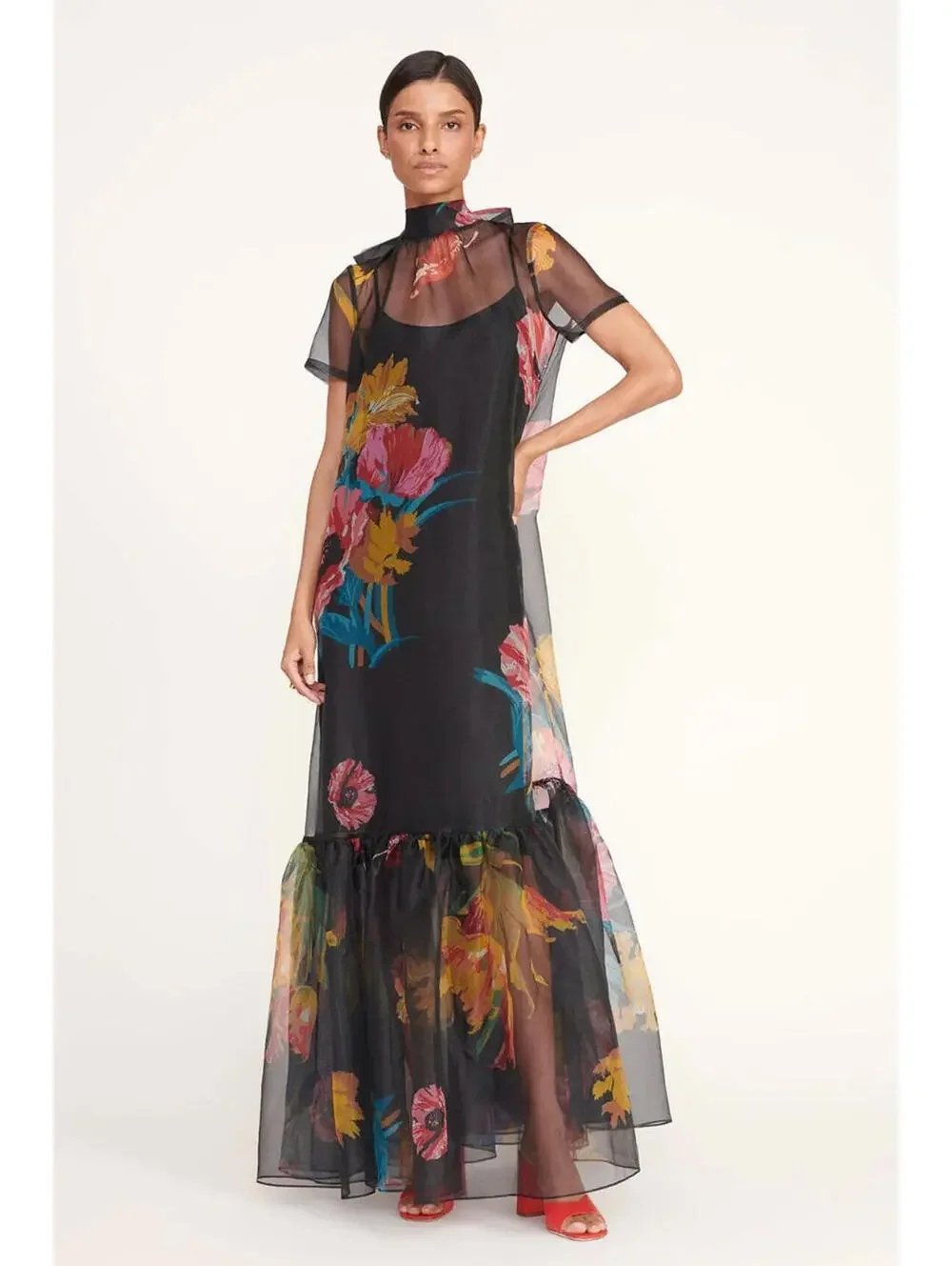 NWT STAUD Calluna Organza Neck Tie Gown Dress Designer Sheer Floral Small - Picture 4 of 6